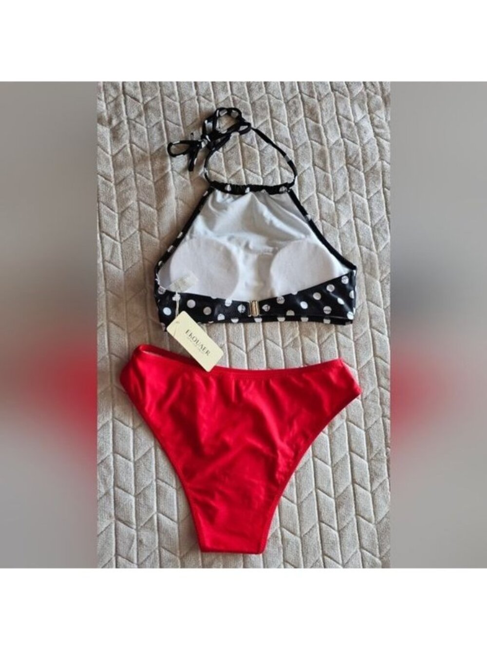 55.🆕Small Halter Top Low Waisted Bottom & Extra High Waist Polka Dot Bottom - Picture 3 of 11